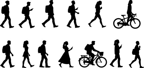 Silhouettes of People Walking and Biking" Vector bundle