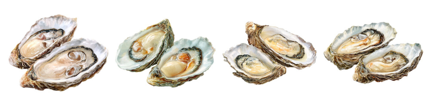 Oysters on the half shell isolated on transparent background.