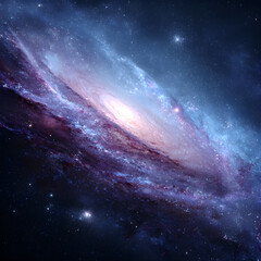 Ethereal Beauty in the Cosmos: A Stunning Blue and Purple Galaxy Illuminated with Celestial Mystique and Astounding Colors of the Deep Space Nebulae and Star Clusters