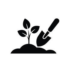 Planting a seedling with a garden trowel icon