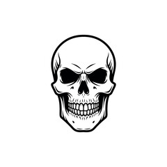 Monochrome human skull vector illustration. A menacing graphic icon with an angry expression isolated on a white background.