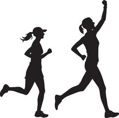 Runners Silhouette Vector, Jogging, Marathon, Athletic Running Pose, Sports Man Woman Silhouettes