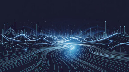 Dynamic abstract data flow streams converge through futuristic digital landscape representing innovation and connectivity