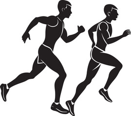 Runners Silhouette Vector, Jogging, Marathon, Athletic Running Pose, Sports Man Woman Silhouettes