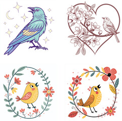 Colorful Hummingbirds Flying Among Flowers Cartoon Illustration- Nature Art for Kids- Cute Bird Design- Whimsical Floral Scene- Digital Artwork- Springtime Theme