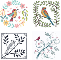 Colorful Hummingbirds Flying Among Flowers Cartoon Illustration- Nature Art for Kids- Cute Bird Design- Whimsical Floral Scene- Digital Artwork- Springtime Theme