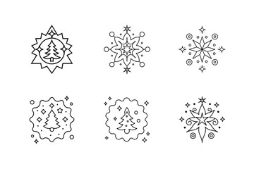 Christmas Tree and Snowflake Coloring Page Set Holiday Decorations Vector Illustration.