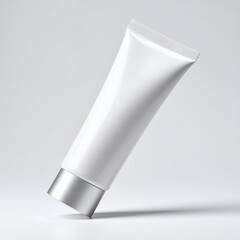 Elegant generic cosmetic tube mockup, promoting purity and refinement, angled delicately on white background