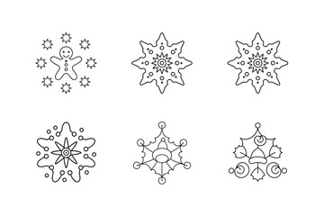 Gingerbread Man and Snowflake Coloring Page Set, Christmas Mandala Design Vector Illustration.