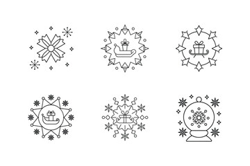 Sleigh, Gifts and Snow Globe Coloring Page Set, Christmas Mandala Design Vector Illustration.