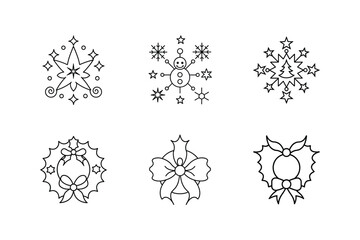 Snowflake and Wreath Coloring Page Set Festive Christmas Design Vector Illustration.
