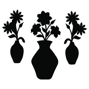 Silhouette Flowers in Vases%3A Floral Arrangement Vector Art  Botanical Illustration 