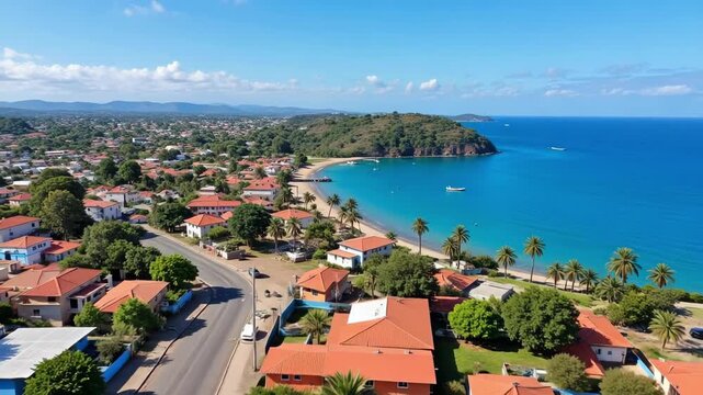 Stunning Aerial View of Benguela Province, Lobito, Angola: Explore the Beauty of African Coastline in 4K Video Footage for Travel and Tourism
