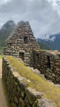 Detail of Inca citadel Machu Picchu in Peru.