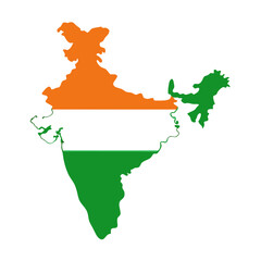 India Country Map with Indian Flag Silhouette Isolated Vector Illustration