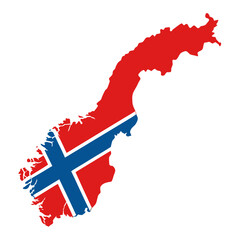 Norway Country Map with Norwegian Flag Silhouette Isolated Vector Illustration
