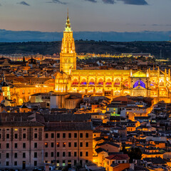 Spain. Toledo with Alcazar castle at sunset, Castilla-La Mancha