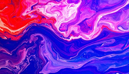 Obraz premium Abstract fluid painting with swirling red, pink, purple, and blue tones