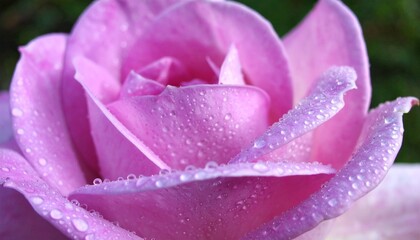 Close-up of pink rose in full bloom with water droplets on petals