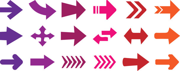 Colorful arrows set . Arrow cursor vector icon. Bullet points arrow collection. Blue, orange, green, yellow colors. Vector design element. Vector illustration.