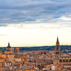 Obraz premium Spain. Toledo with Alcazar castle at sunset, Castilla-La Mancha