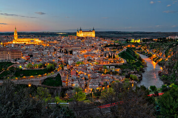 Obraz premium Spain. Toledo with Alcazar castle at sunset, Castilla-La Mancha
