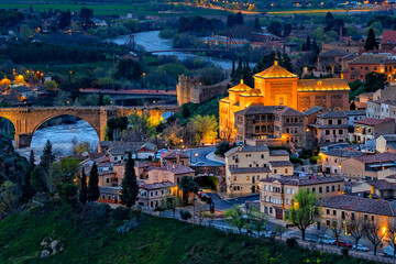 Obraz premium Spain. Toledo with Alcazar castle at sunset, Castilla-La Mancha