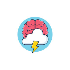 Brain with Cloud and Thunder Icon Vector Illustration. Brainstorming Concept Design