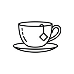 Simple line art icon of a tea cup with a tea bag