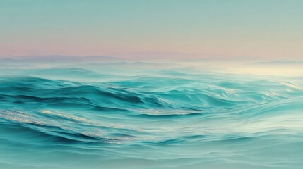 Obraz premium Serene Ocean Waves at Sunrise with Gentle Hues of Blue and Pink
