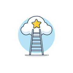 Cloud with Ladder and Star Vector Illustration. Career Ladder Concept Design