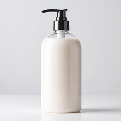 Elegant pump dispenser showcasing minimalist design and liquid content on white background