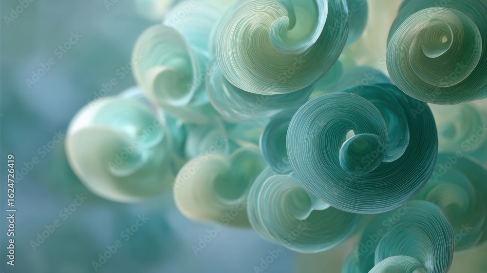 Sticker abstract swirling shapes in soft green and teal tones with depth