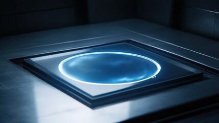 Sci-fi display in metallic, square frame