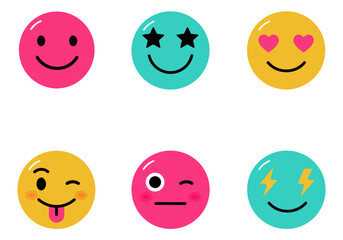 Collection of Vibrant and Expressive Emoticon Faces Featuring Diverse Emotions and Playful Designs for Digital Communication and Social Media Applications