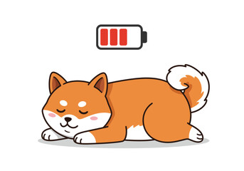 A Cute Shiba Inu Dog Sleeping Peacefully with a Low Battery Indicator Above its Head Symbolizing Tiredness Exhaustion or Low Energy Levels