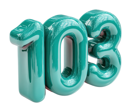 Emphasizing numbers decorative 103 sculpture minimalist design isolated on transparent background