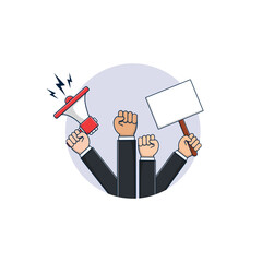 People Protesting with Placard and Megaphone Vector Illustration. Protest Concept Design