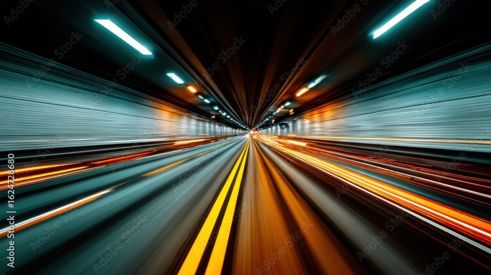 Poster high-speed tunnel with streaks of light creating a dynamic sense of motion and energy