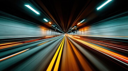 High-speed tunnel with streaks of light creating a dynamic sense of motion and energy