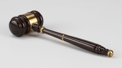 Elegant Wooden Gavel with Gold Accents Symbolizing Justice and Legal Authority on White Background