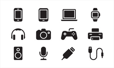 Vector Icons of Various Modern Technology Devices on white