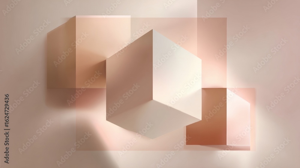 Wall mural abstract arrangement of soft cubes with gentle color gradients