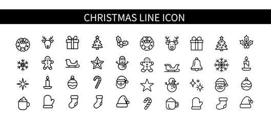 Christmas flat  set  Thin line editable stroke icons and vector illustration 