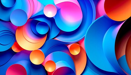 Abstract layered circles in vibrant blue, pink, orange, and purple tones