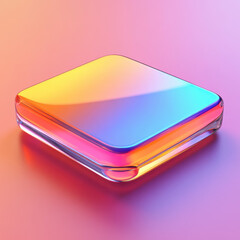 Vibrant, colorful glass square with gradient of orange, pink, and blue hues, reflecting light on smooth surface, creating modern and artistic aesthetic