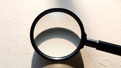 Magnifying glass on a textured surface with soft focus, suggesting inspection or detailed examination.