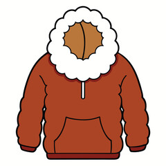 Warm brown hooded winter jacket with white furry trim and pocket hooded jacket fur trim