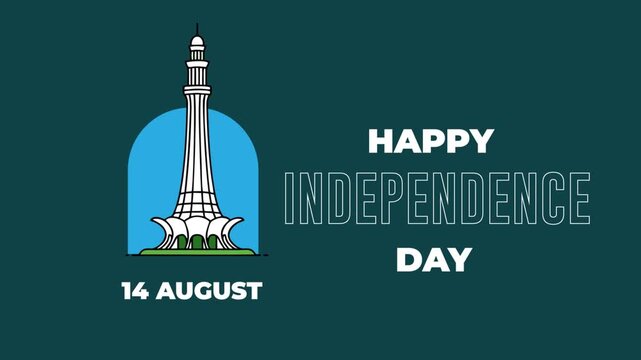 Pakistan Independence Day 14 August Flag Animation on Dark Green Background

