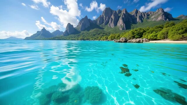 Experience the breathtaking beauty of Moorea Island in French Polynesia crystal clear ocean water and rugged coastline in this vibrant 4k footage
